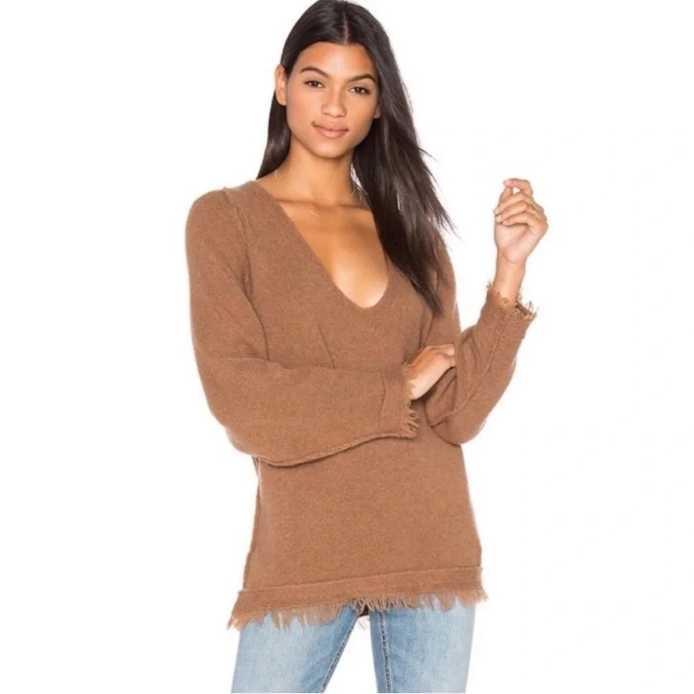 FREE PEOPLE Irresistible tan fringe wool linen blend sweater size small